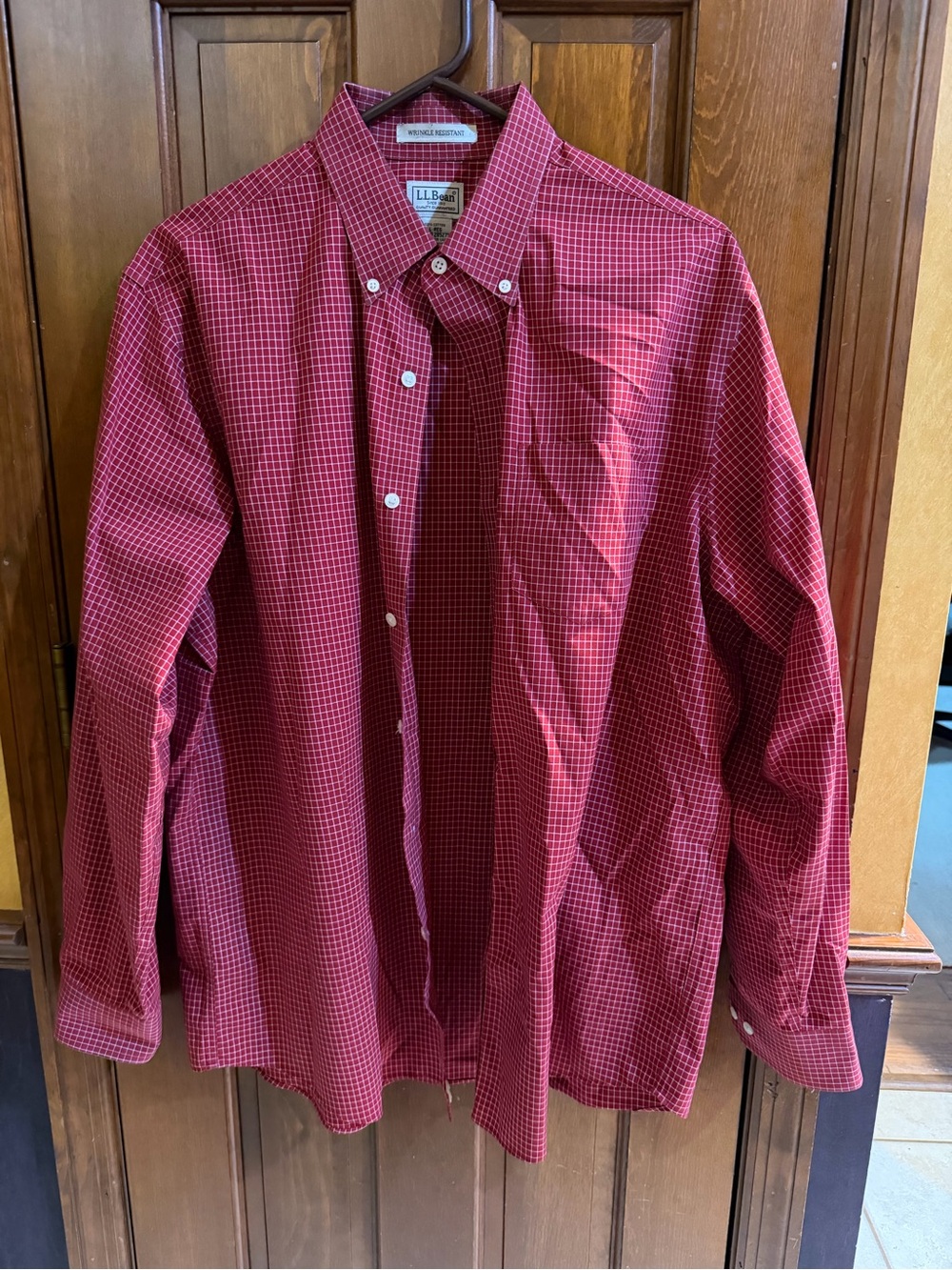 Vtg LL Bean Shirt Men’s Size L Oxford Button Down Red Check Wrinkle Resistant